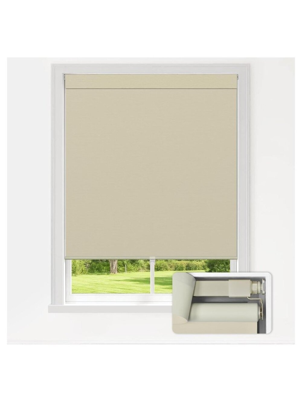 LazBlinds Cordless Blackout Roller Shade No Drill 46"W x 48"H Beige
